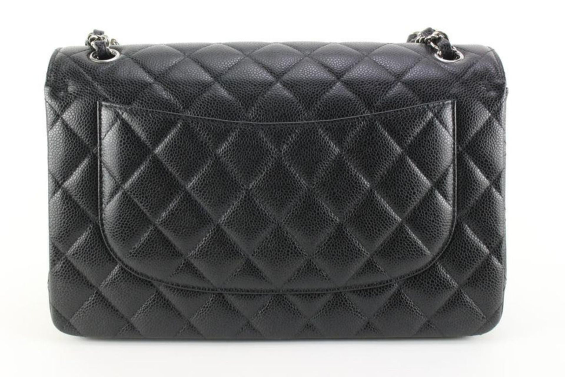 CHANEL 2022 BLACK QUILTED CAVIAR JUMBO DOUBLE CLASSIC FLAP SHW - Image 6 of 11