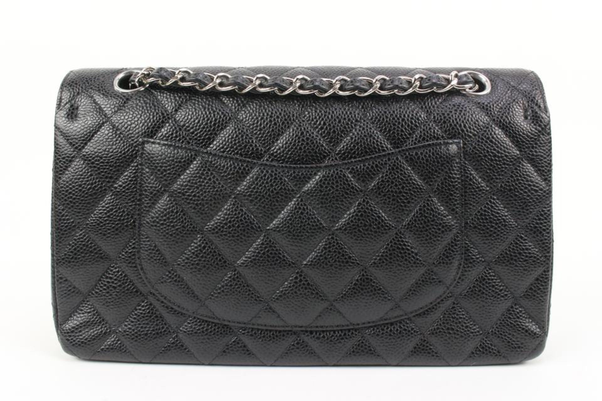 CHANEL RARE SILVER HW BLACK QUILTED CAVIAR MEDIUM CLASSIC DOUBLE FLAP - Image 6 of 11