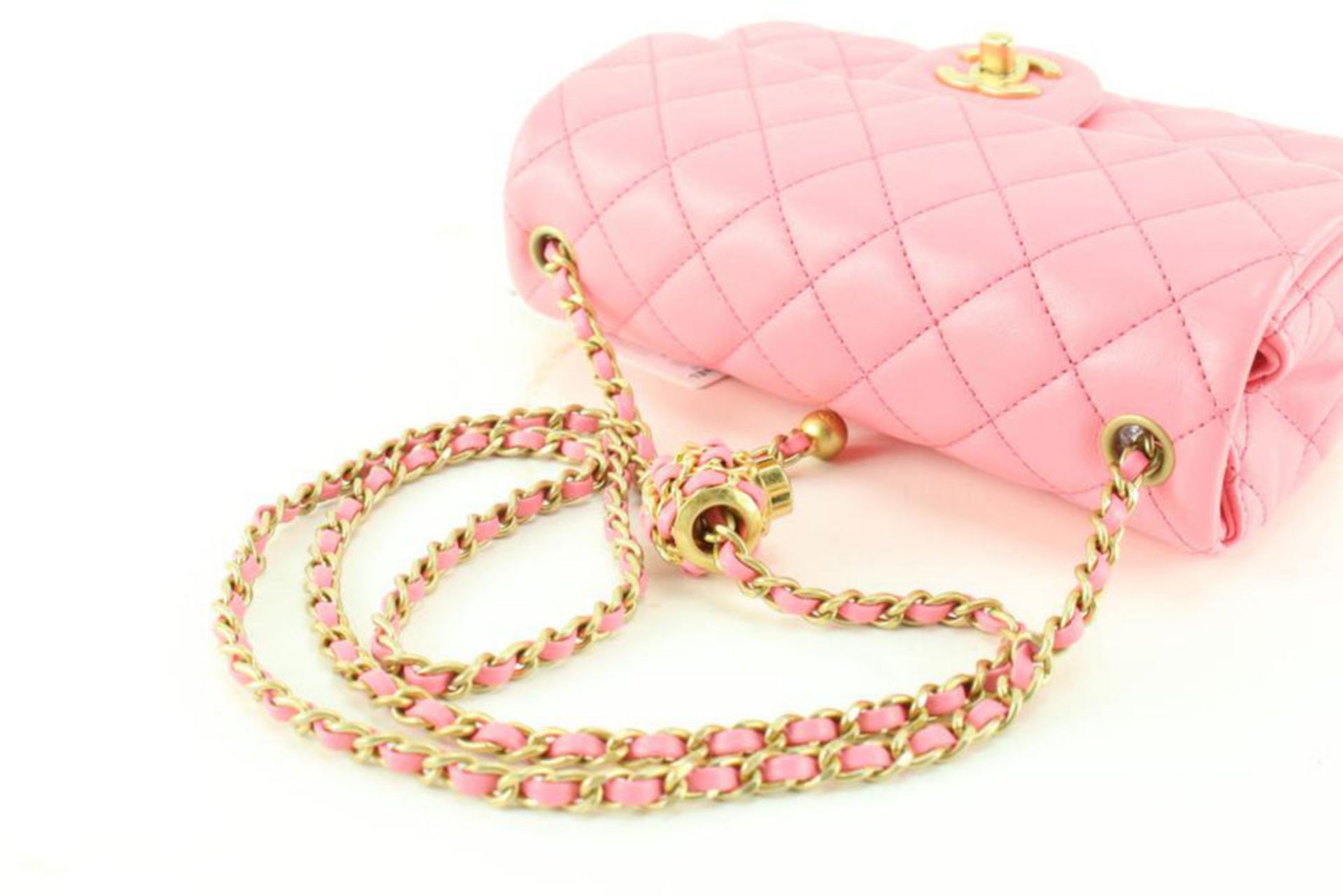 CHANEL QUILTED PINK LAMBSKIN PEARL CRUSH MINI CLASSIC FLAP - Image 8 of 11