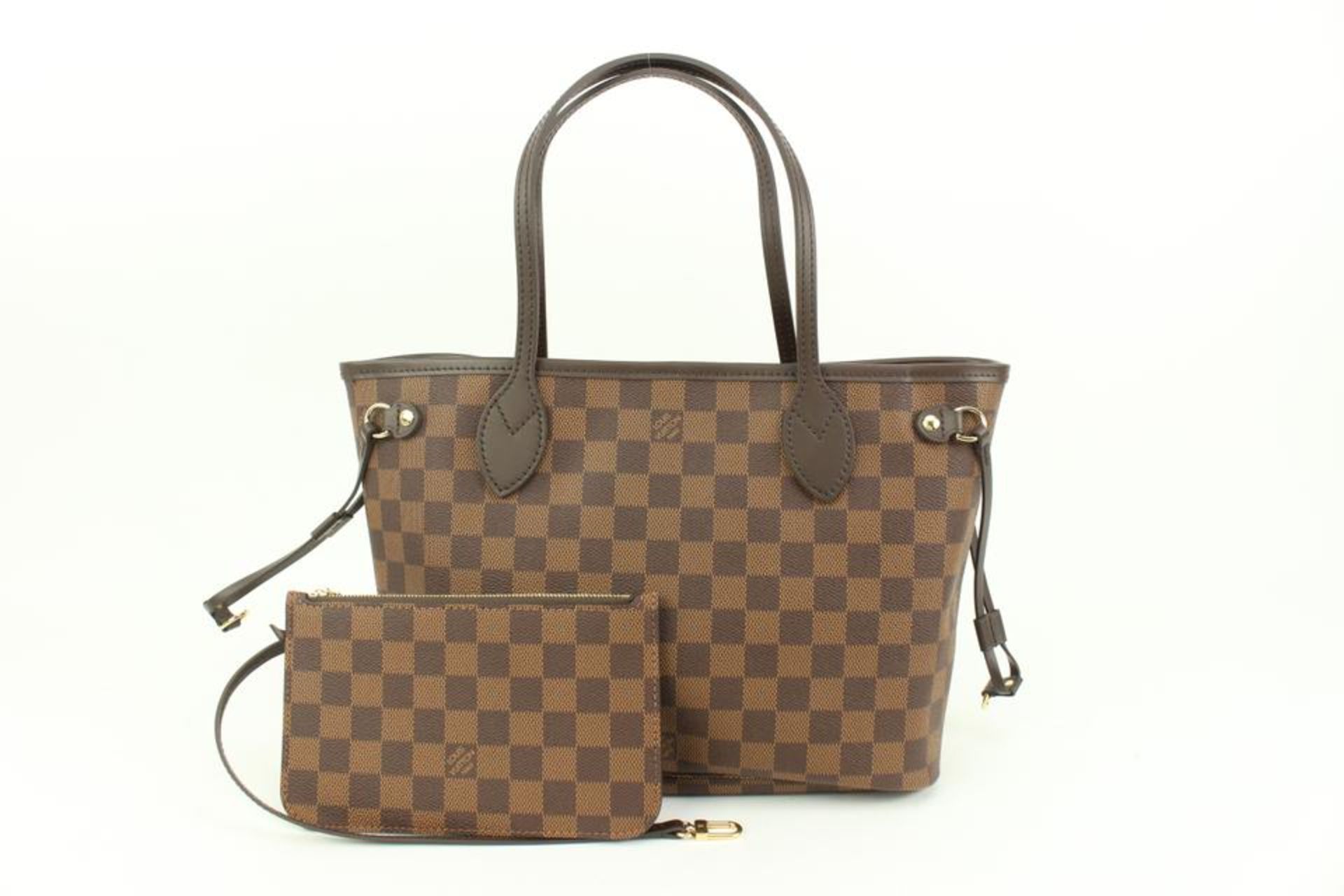 LOUIS VUITTON SMALL DAMIER EBENE NEVERFULL PM TOTE WITH POUCH