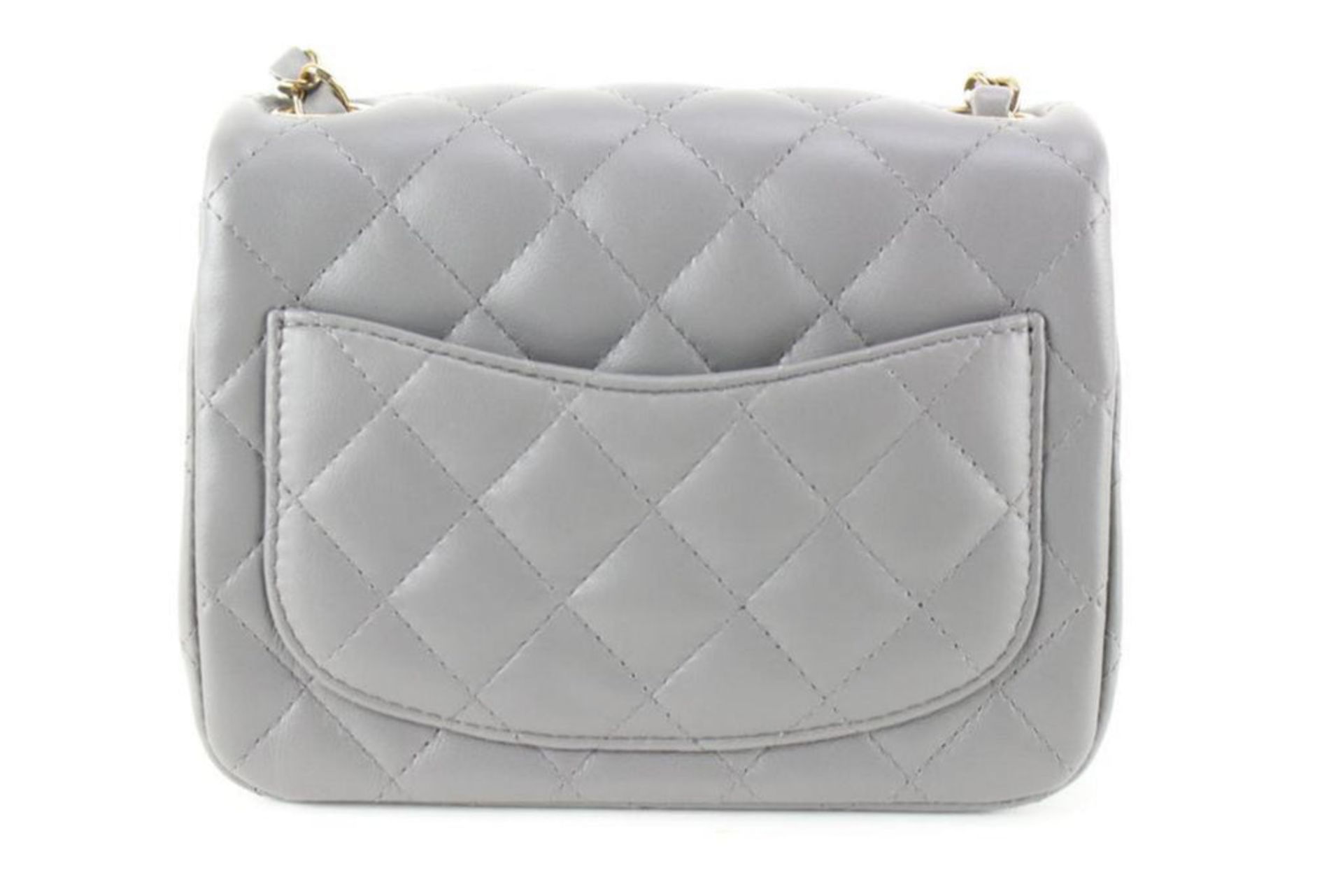 CHANEL QUILTED DARK GREY LAMBSKIN SQUARE MINI CLASSIC FLAP GHW - Image 7 of 11