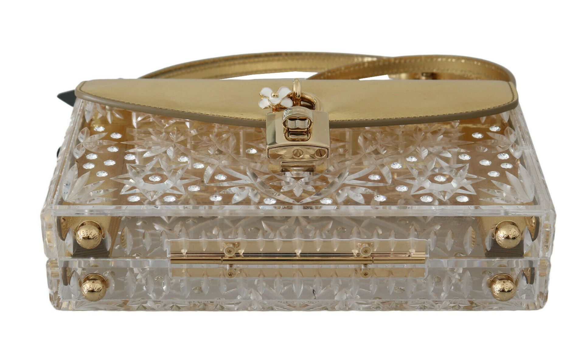 GOLD LEATHER PLEXI CRYSTAL CLUTCH BOX PURSE - Bild 5 aus 5