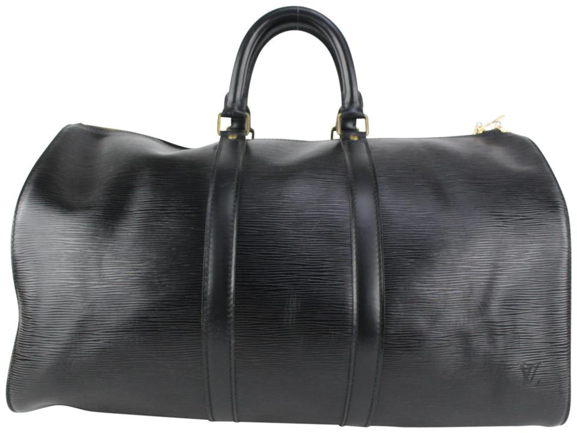 LOUIS VUITTON BLACK EPI LEATHER NOIR KEEPALL 45 BOSTON DUFFLE BAG