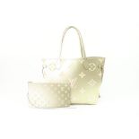 LOUIS VUITTON MONOGRAM SUNSET KHAKI NEVERFULL MM TOTE BAG WITH POUCH