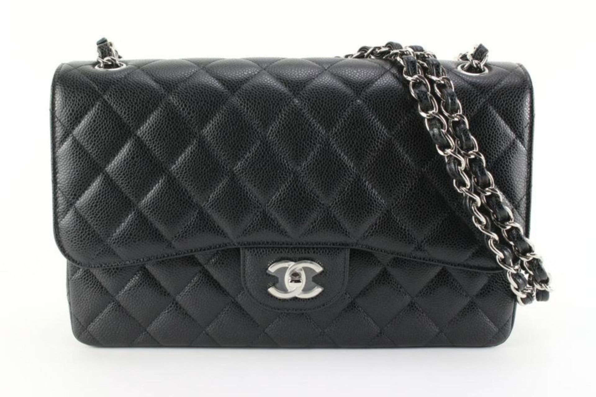 CHANEL 2022 BLACK QUILTED CAVIAR JUMBO DOUBLE CLASSIC FLAP SHW - Image 11 of 11