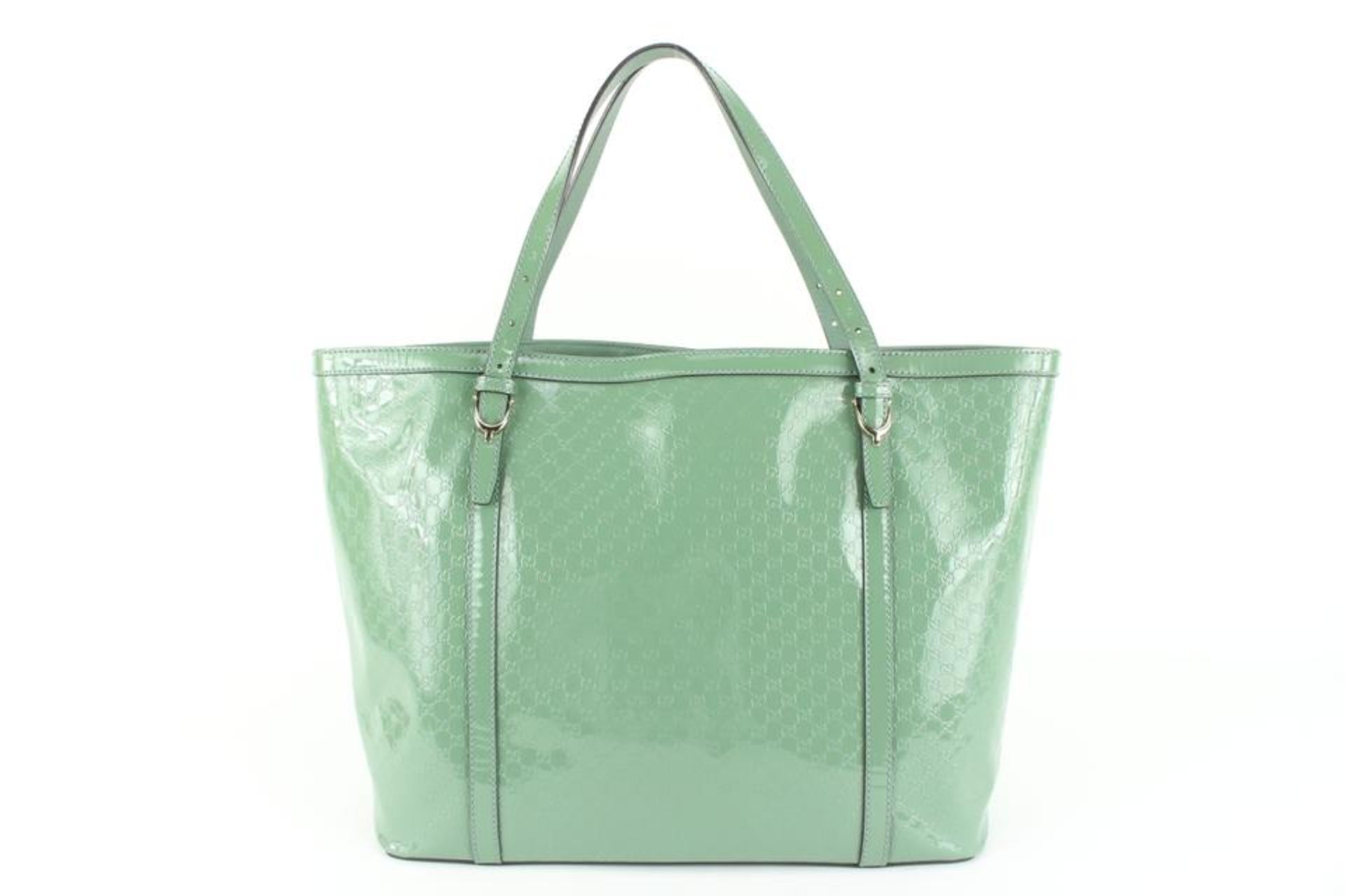 GUCCI GREEN PATENT MICROGUCCISSIMA MEDIUM NICE TOTE