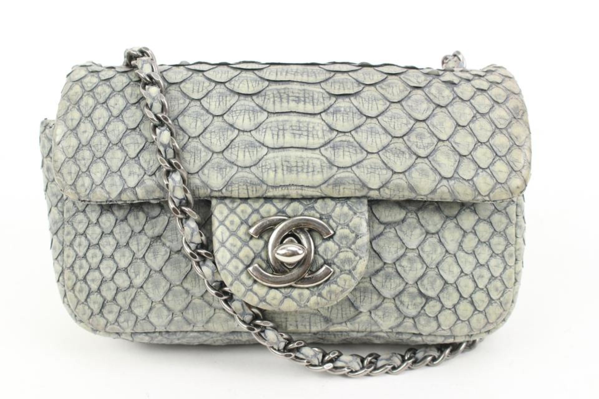 CHANEL GREY PYTHON EXTRA MINI FLASSIC FLAP CROSSBODY BAG