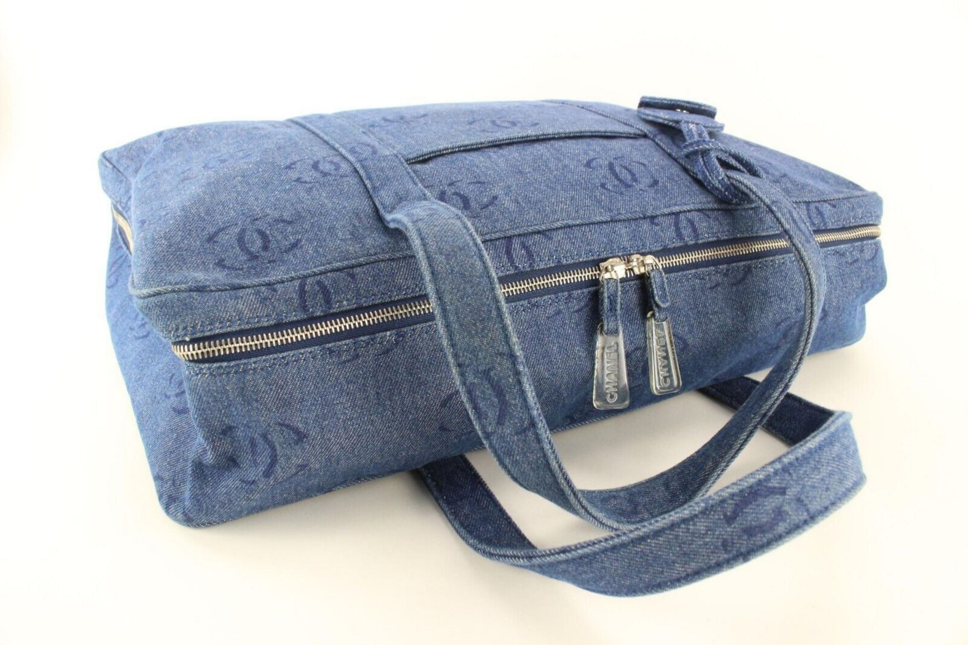 CHANEL JUMBO CC LOGO ALL OVER DENIM BRIEFCASE WORK SUITCASE - Image 7 of 11