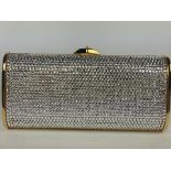 JUDITH LEIBER FULL BEAD CRYSTAL MINAUDIERE GOLD SILVER CHAIN CROSSBODY EVENING