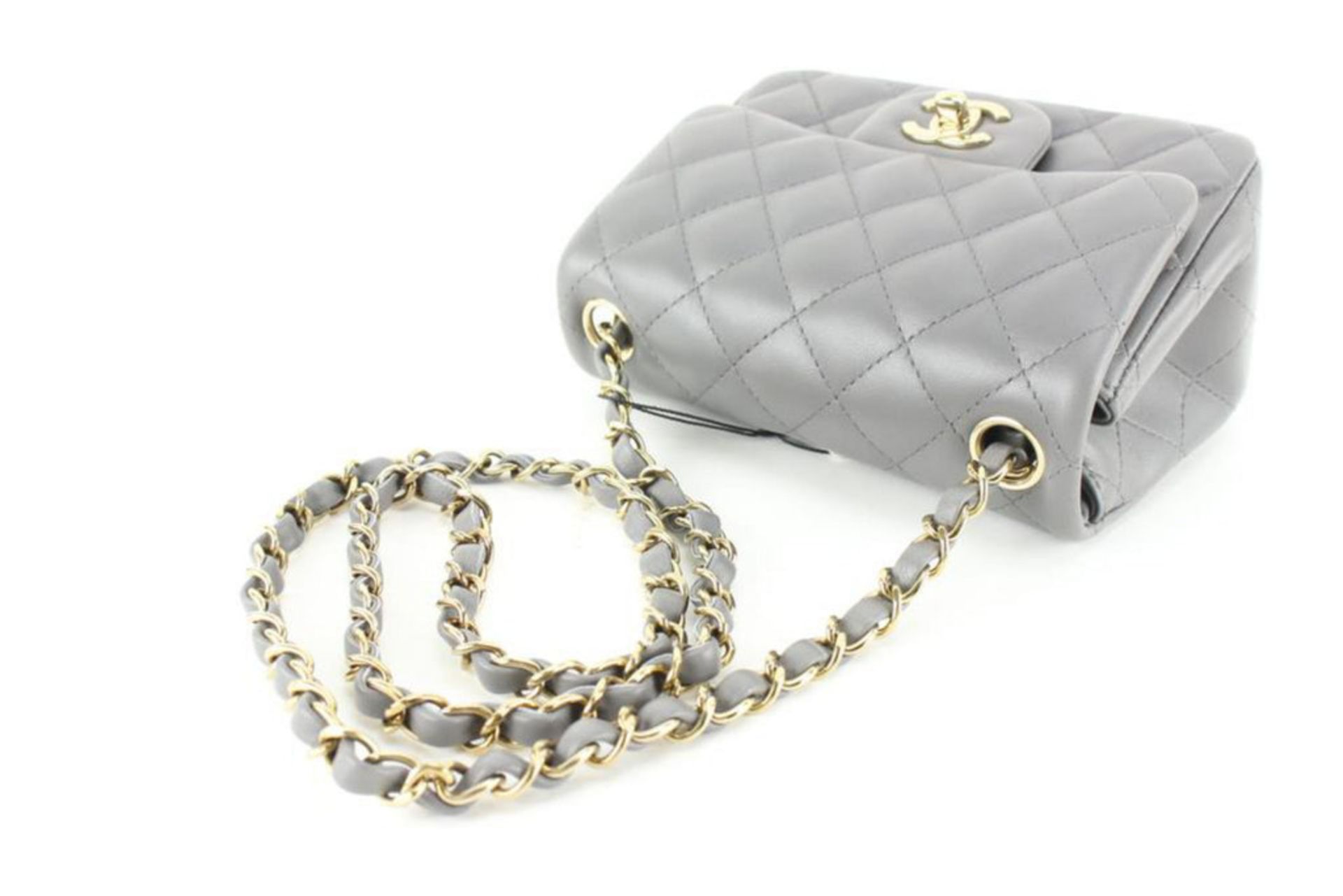 CHANEL QUILTED DARK GREY LAMBSKIN SQUARE MINI CLASSIC FLAP GHW - Image 9 of 11
