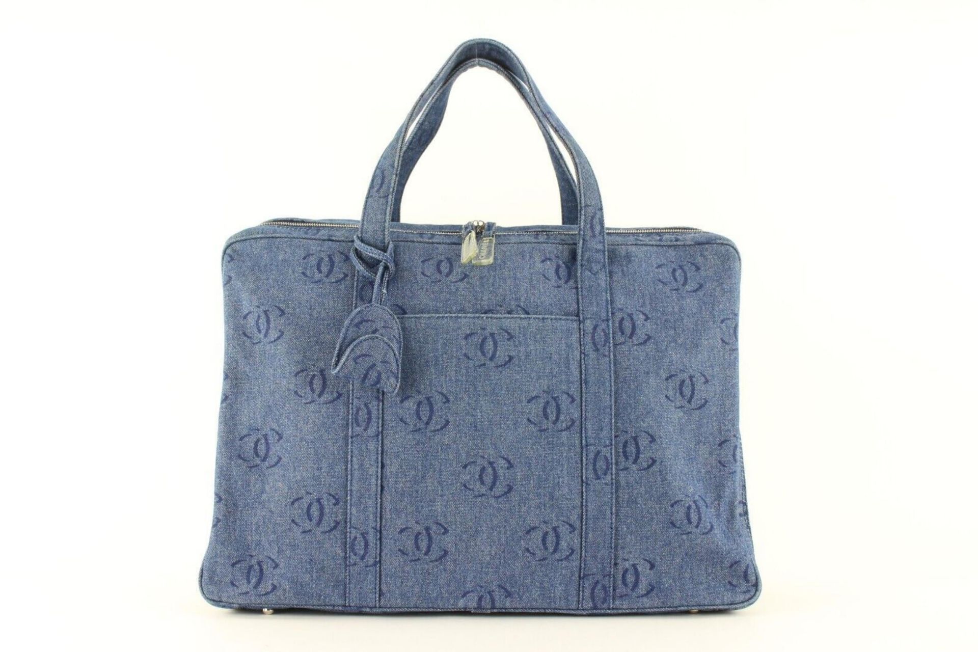 CHANEL JUMBO CC LOGO ALL OVER DENIM BRIEFCASE WORK SUITCASE