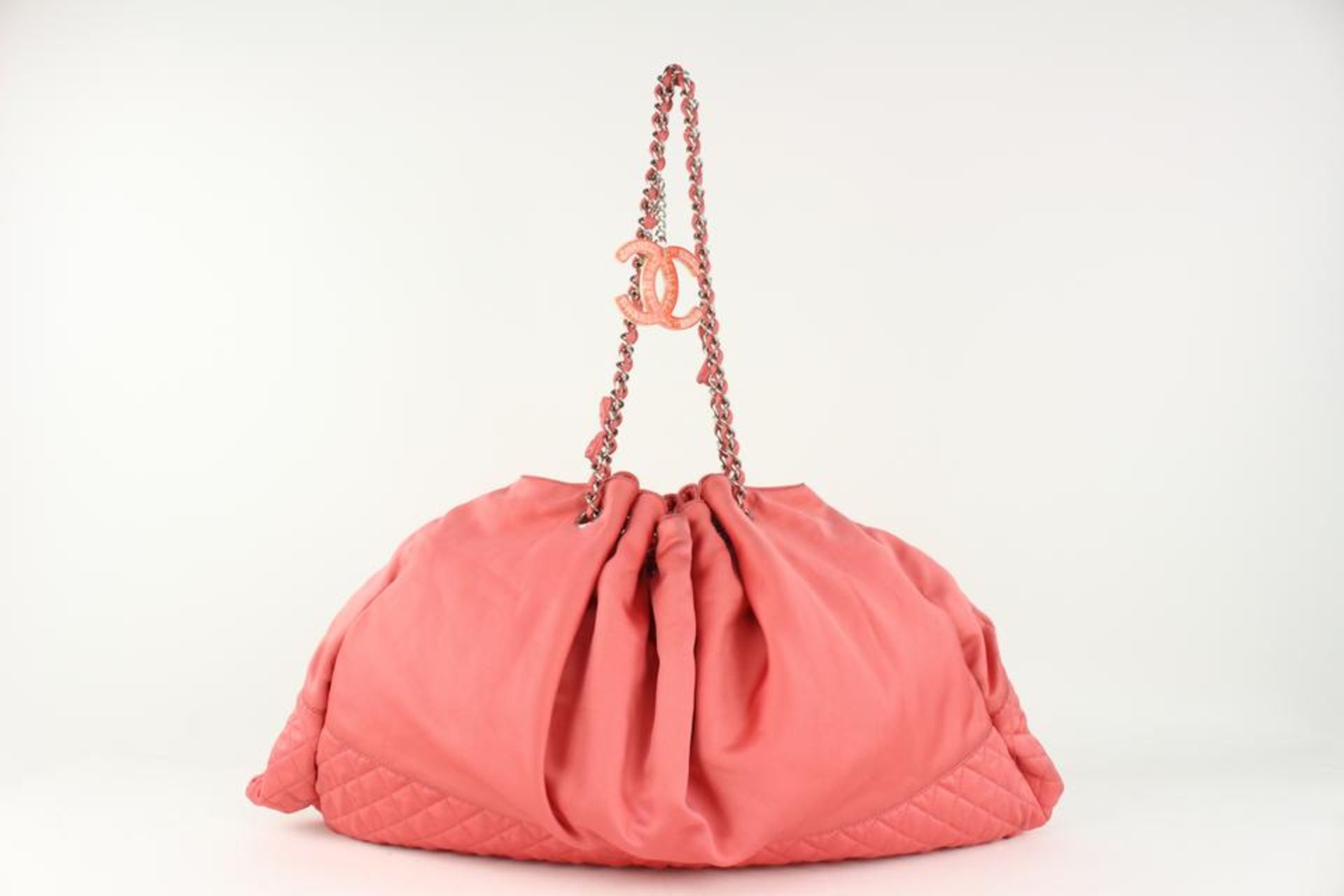 CHANEL XL PINK QUILTED SATIN HOBO CHAIN BAG