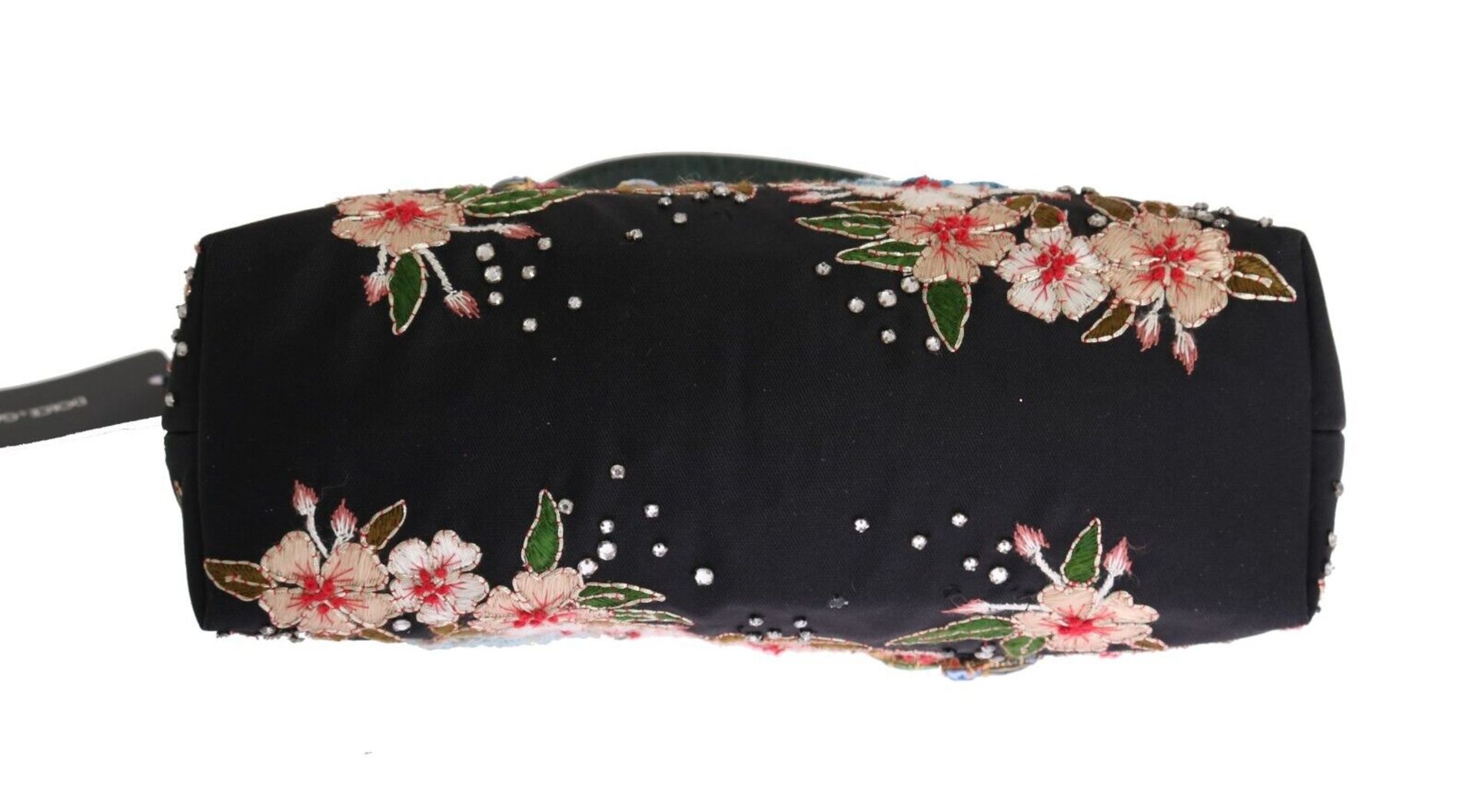 BLACK FLORAL CRYSTAL SHOULDER VANDA SILK LEATHER BAG - Bild 5 aus 5