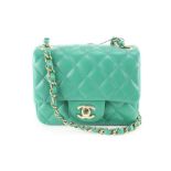CHANEL QUILTED EMERALD GREEN LAMBSKIN SQUARE MINI CLASSIC FLAP GHW
