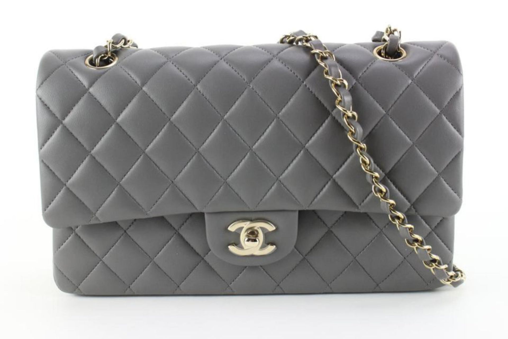 CHANEL 2022 DARK GREY QUILTED LAMBSKIN MEDIUM CLASSIC DOUBLE FLAP GOLD - Bild 11 aus 11