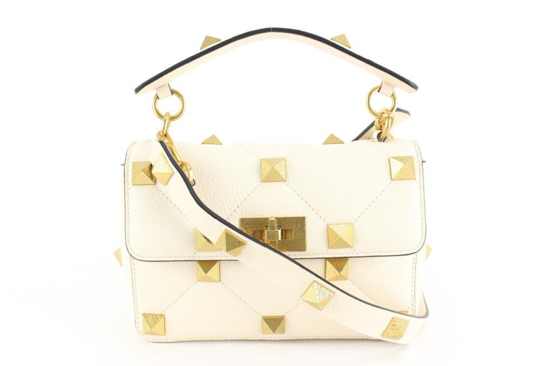 VALENTINO IVORY GRAINED LEATHER MEDIUM ROMAN STUD CROSSBODY - Image 3 of 14