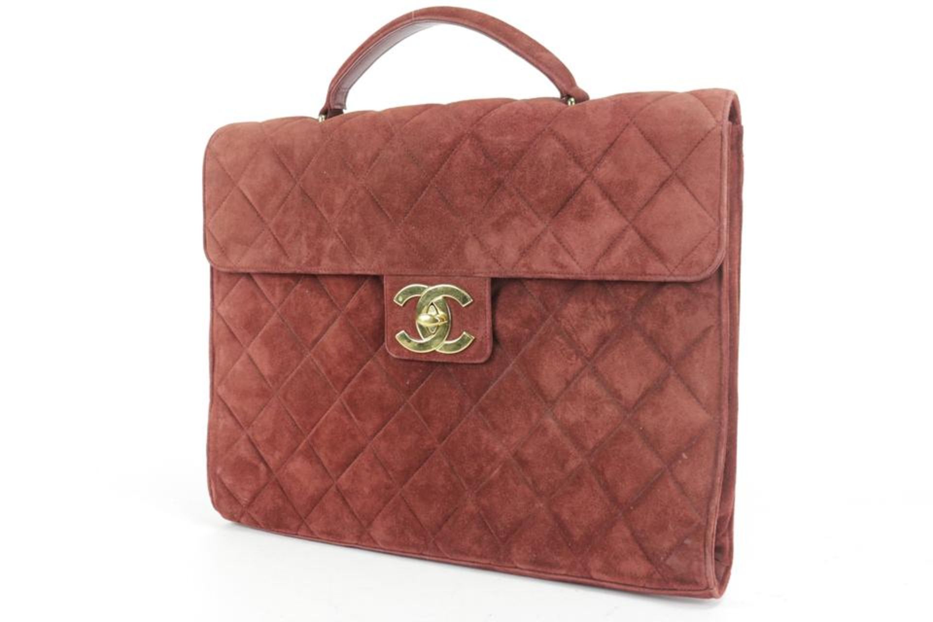 CHANEL JUMBO BURGUNDY QUILTED SUEDE ATTACHE BUSINESS KELLY BRIEFCASE - Image 4 of 16