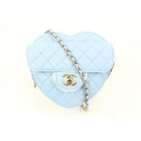 CHANEL 22S BLUE QUILTED LAMBSKIN CC IN LOVE LARGE HEART BAG GHW