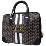 GOYARD BLACK CHEVRON GOYARDINE DIPLOMAT BRIEFCASE ATTACHE BAG