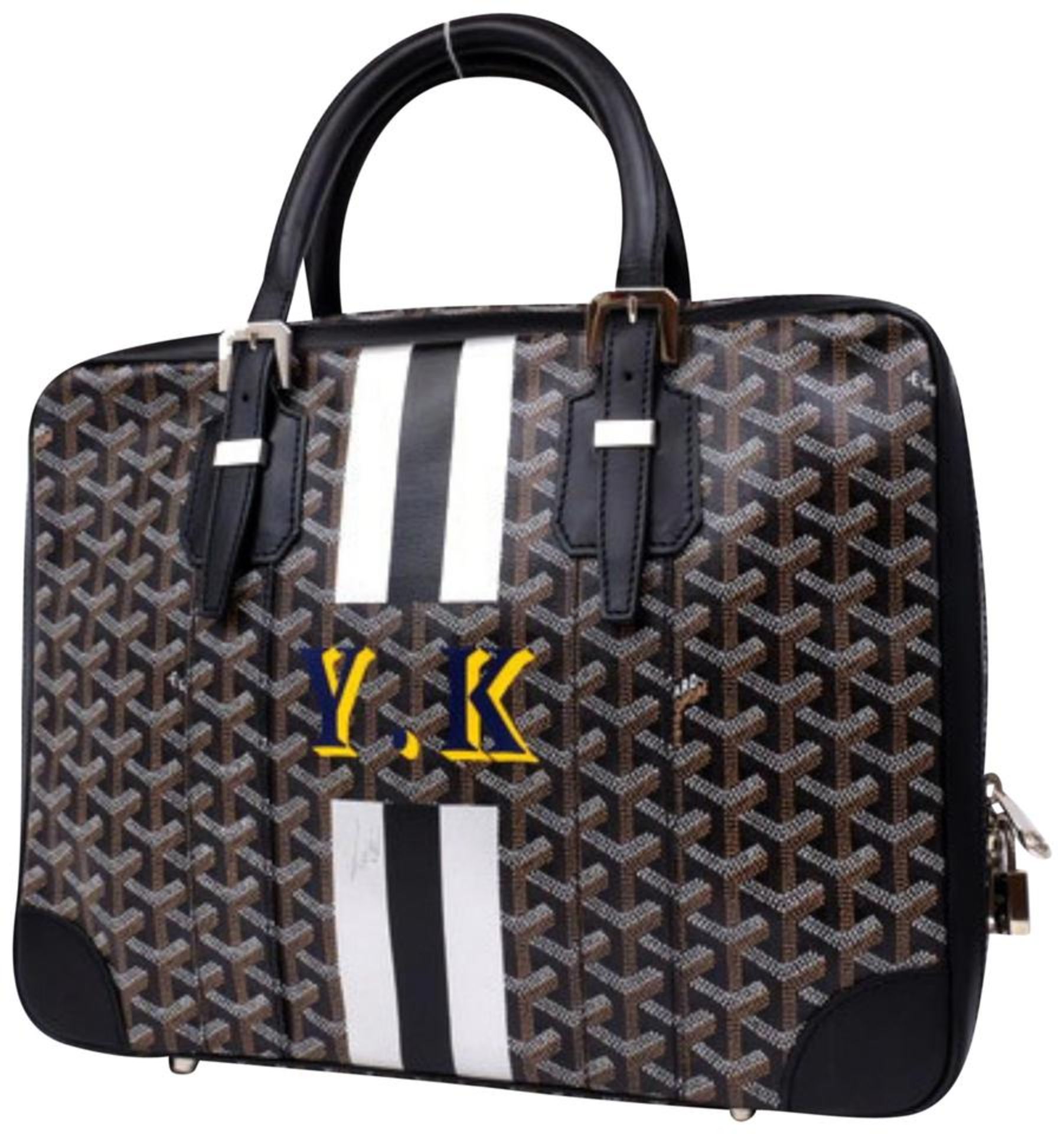 GOYARD BLACK CHEVRON GOYARDINE DIPLOMAT BRIEFCASE ATTACHE BAG