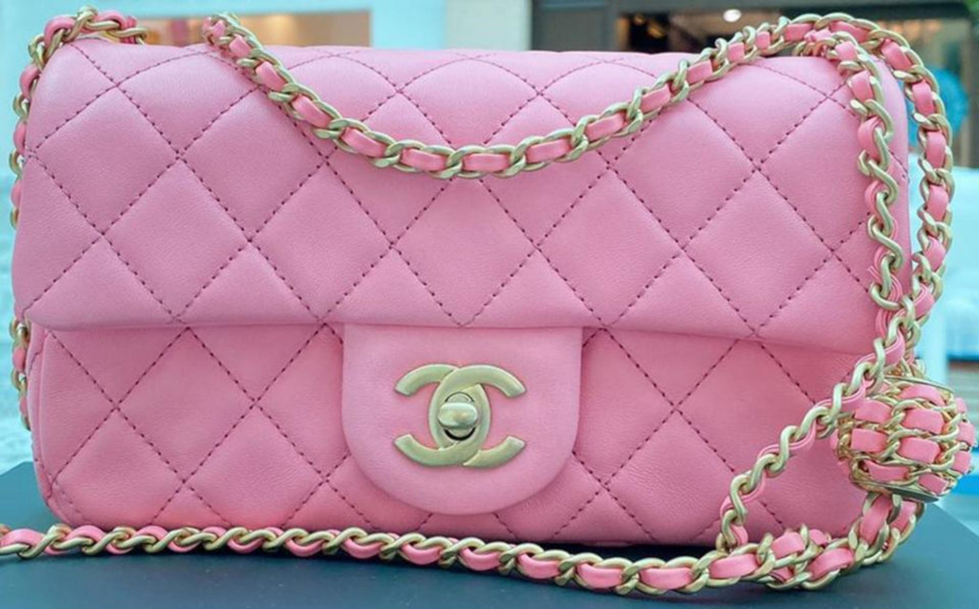 CHANEL QUILTED PINK LAMBSKIN PEARL CRUSH MINI CLASSIC FLAP - Image 10 of 11
