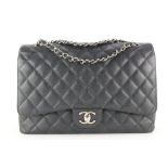 CHANEL BLACK QUILTED CAVIAR LEATHER MAXI DOUBLE FLAP SHW