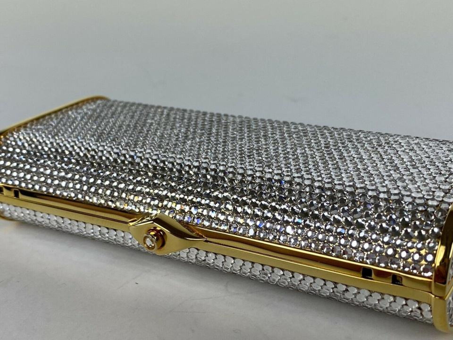 JUDITH LEIBER FULL BEAD CRYSTAL MINAUDIERE GOLD SILVER CHAIN CROSSBODY EVENING - Image 7 of 9