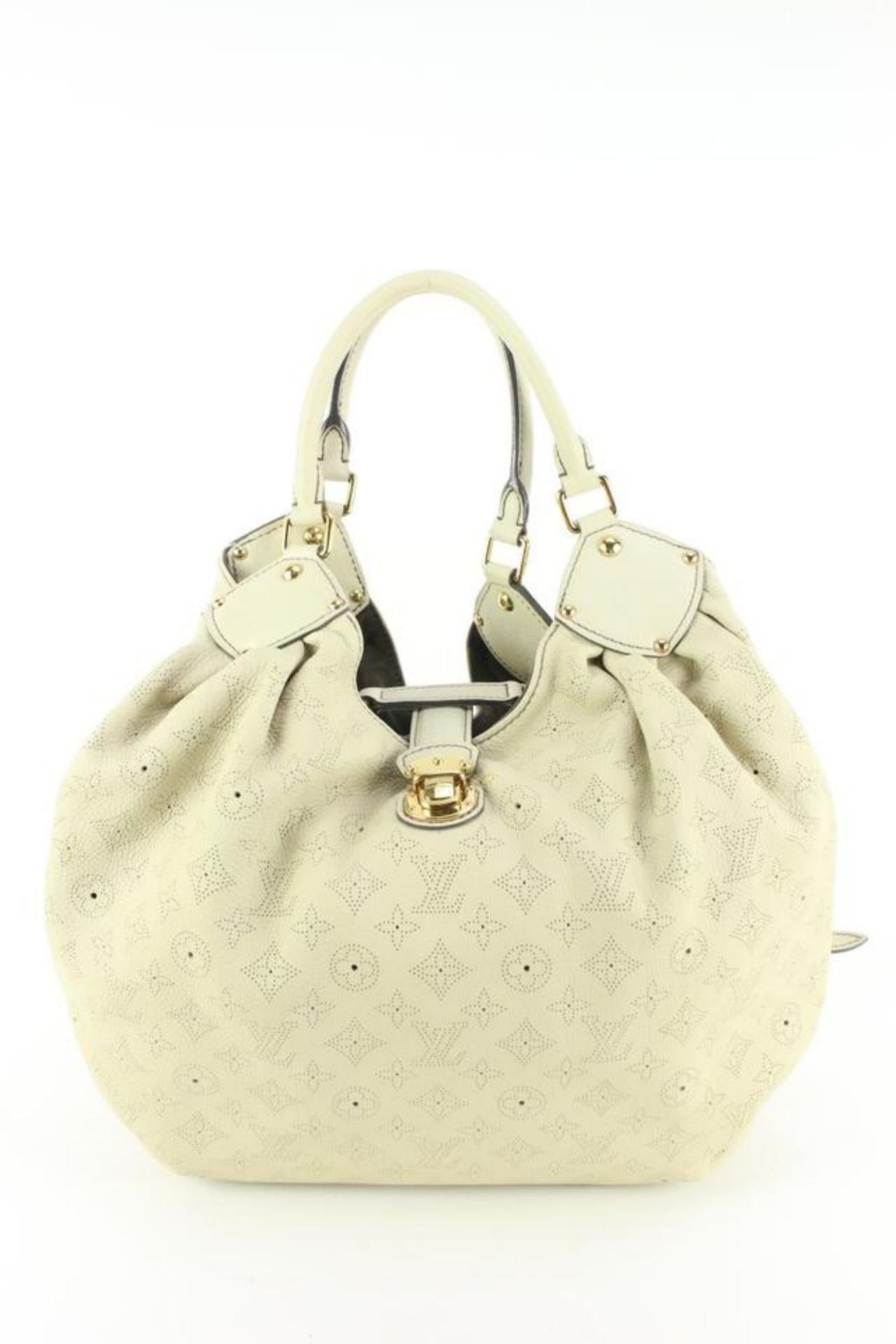 LOUIS VUITTON LIGHT BEIGE SAND MONOGRAM LEATHER MAHINA XL HOBO BAG