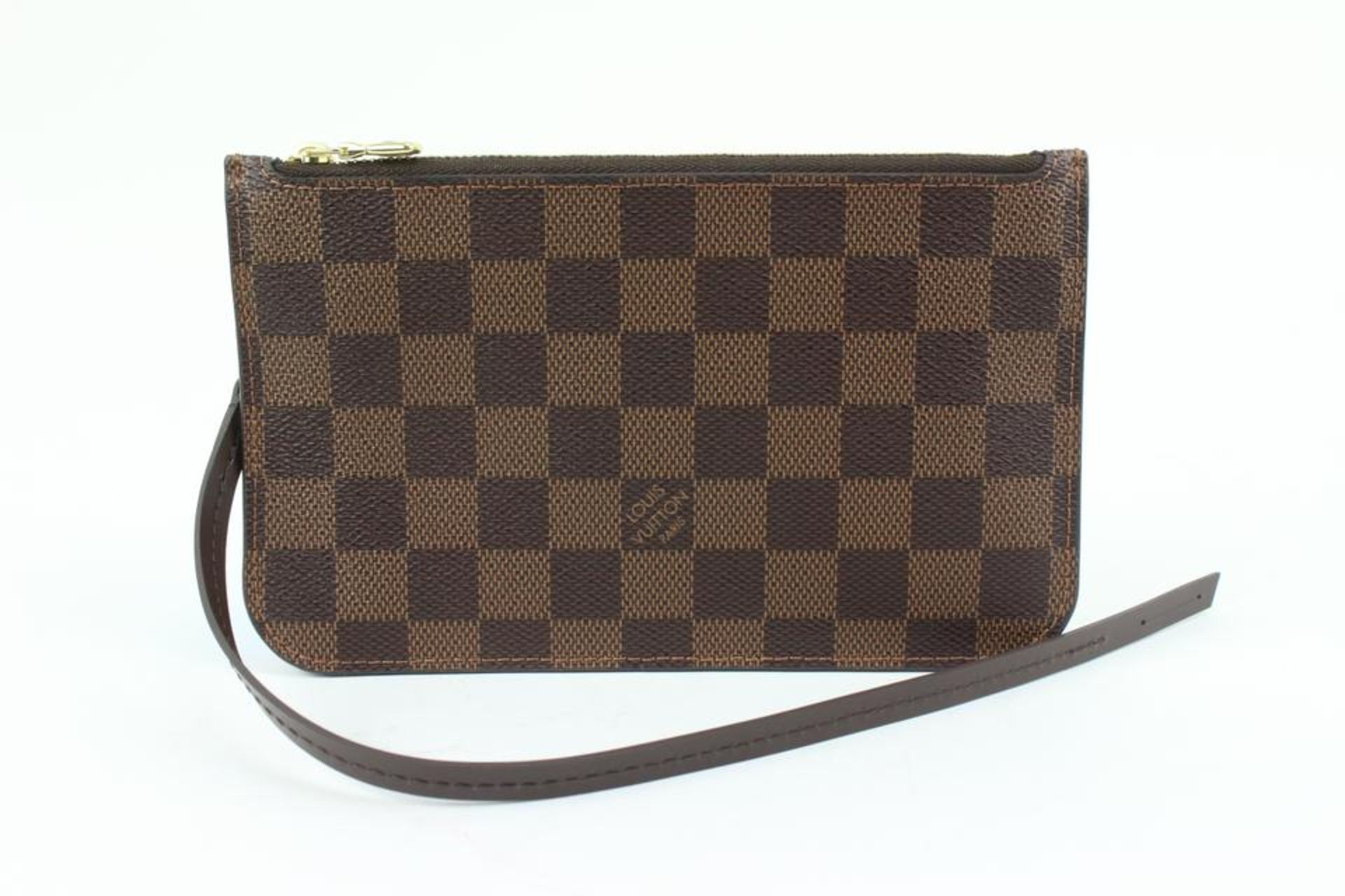 LOUIS VUITTON SMALL DAMIER EBENE NEVERFULL POCHETTE PM WRISTLET POUCH