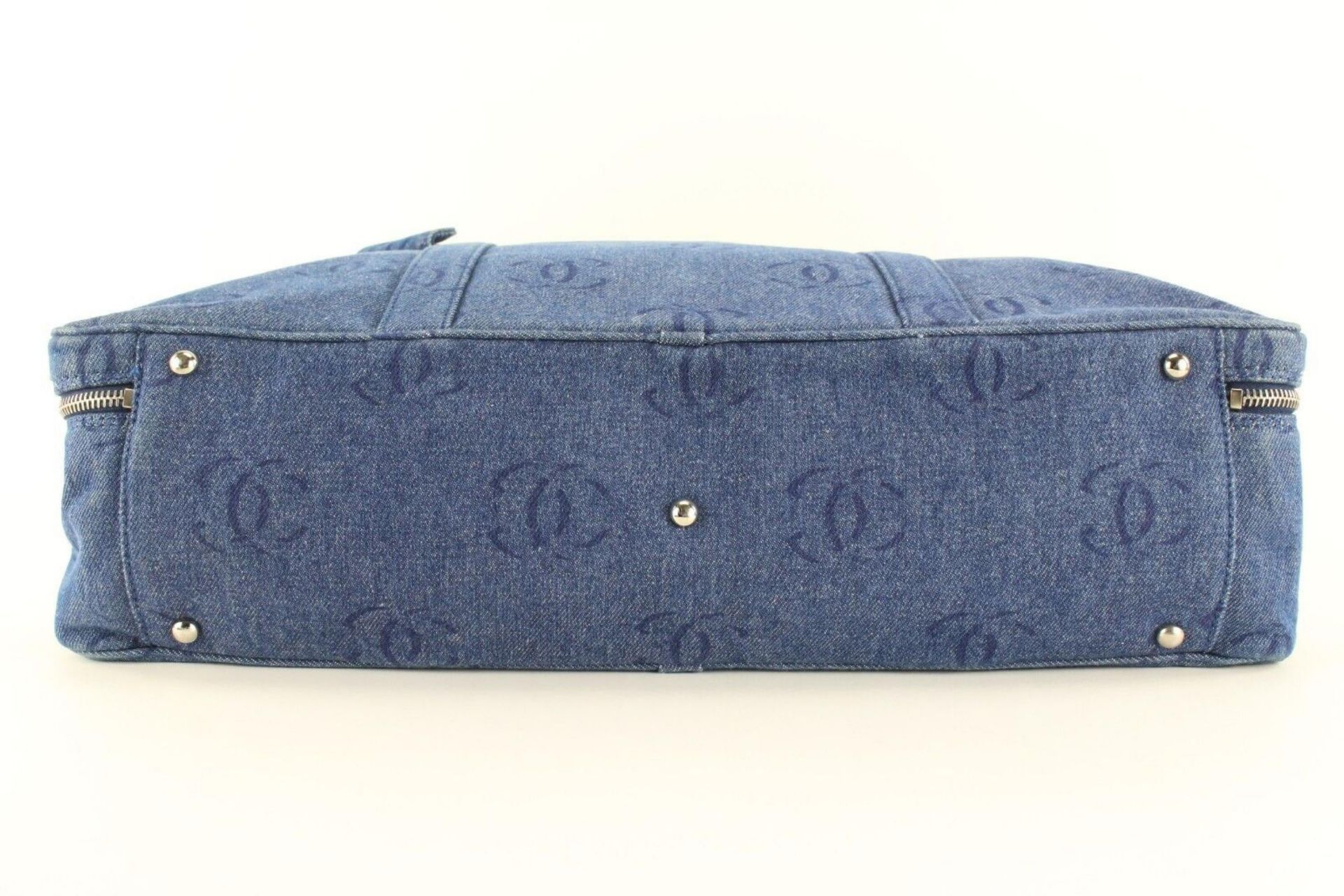 CHANEL JUMBO CC LOGO ALL OVER DENIM BRIEFCASE WORK SUITCASE - Image 5 of 11