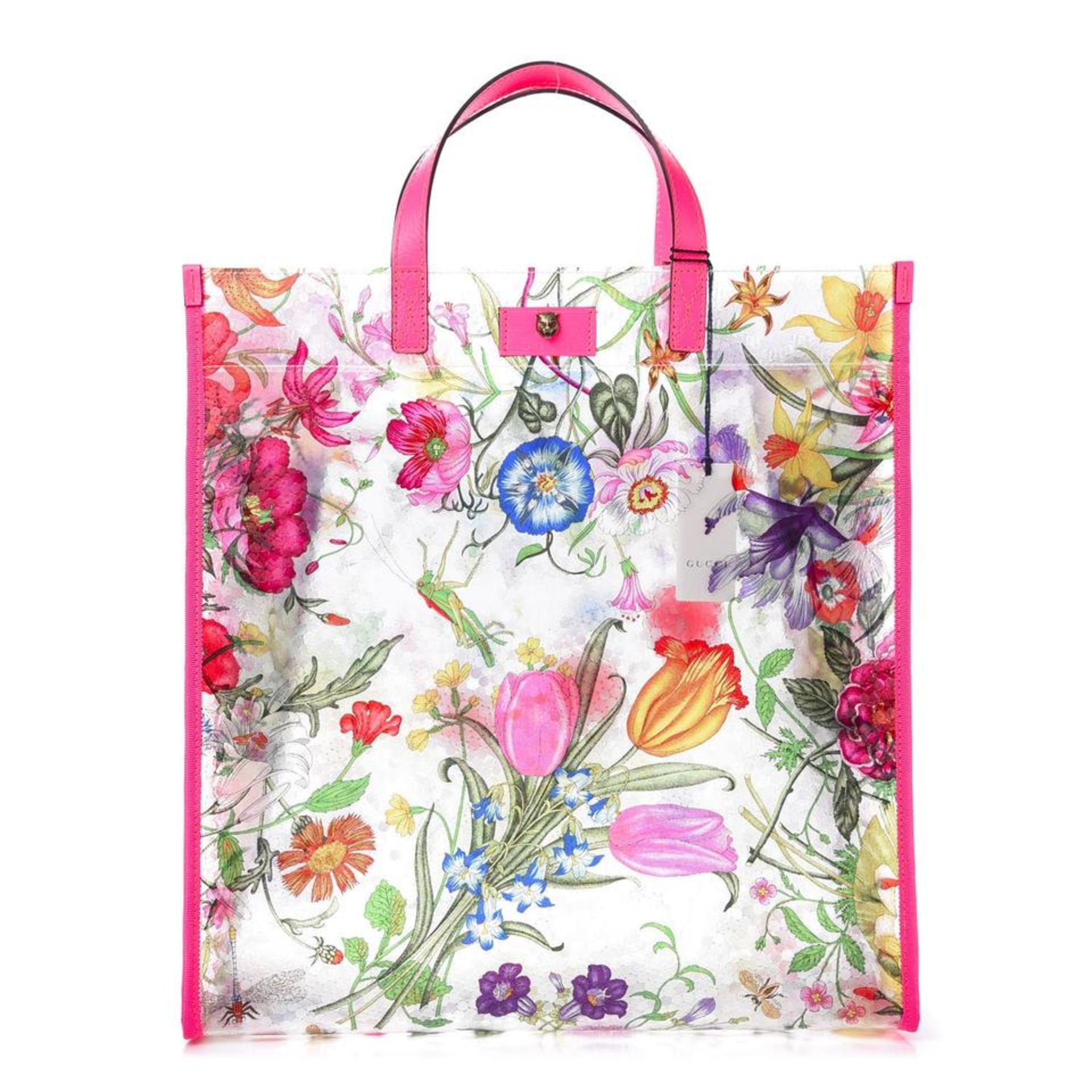 GUCCI CLEAR FLOWER VINYL FLORA TOTE FLUORESCENT FUCHSIA TOTE BAG - Bild 5 aus 11