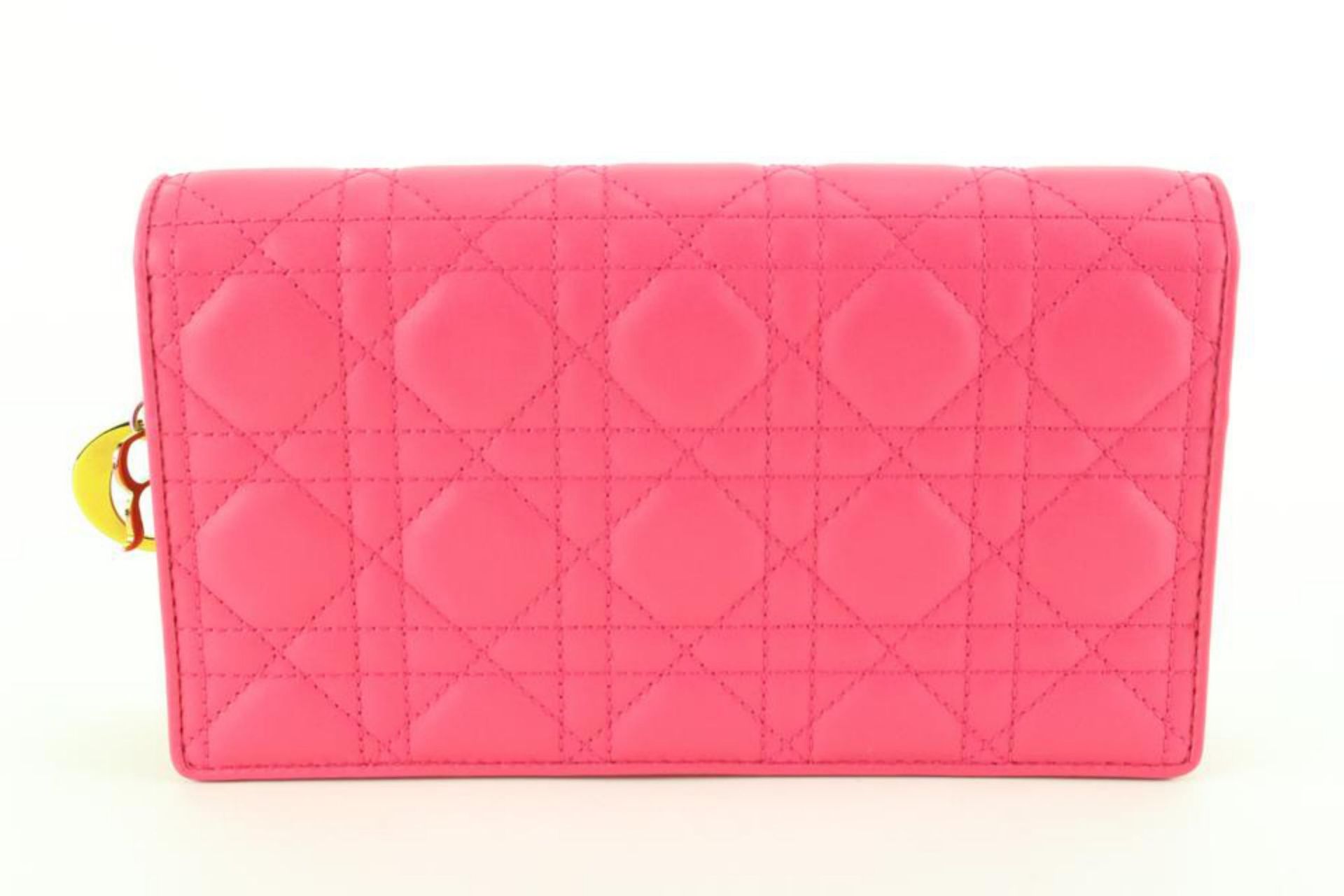 DIOR PINK LAMBSKIN QUILTED CANNAGE LADY POUCH WITH RAINBOW HARDWARE - Bild 5 aus 11