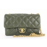 CHANEL 2023 KHAKI QUILTED LAMBSKIN SMALL FLAP BAG GHW OLIVE ARMY GREEN