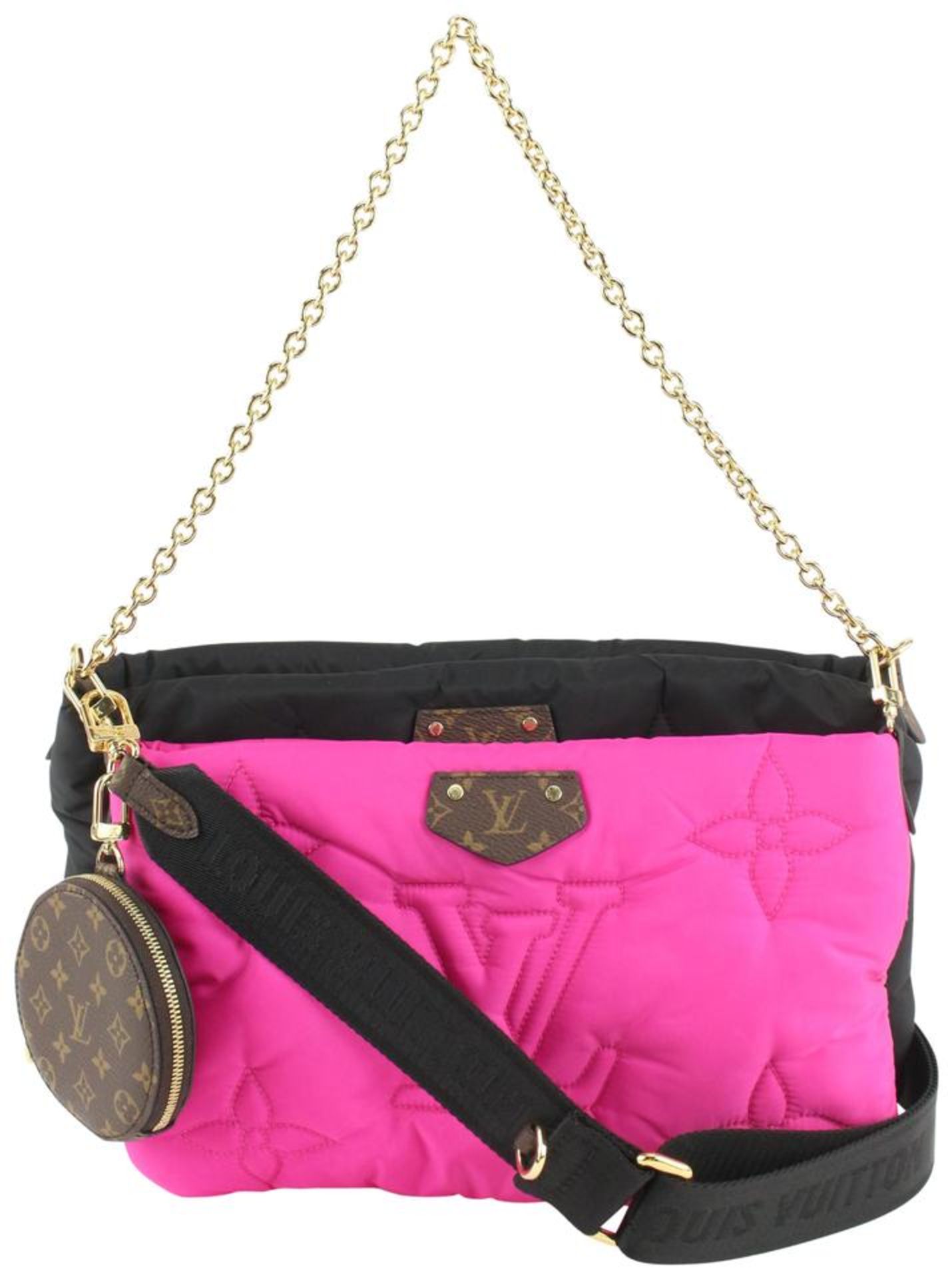 LOUIS VUITTON BLACK X FUCHSIA PUFFY MONOGRAM PILLOW MULTI POCHETTE MAXI BAG