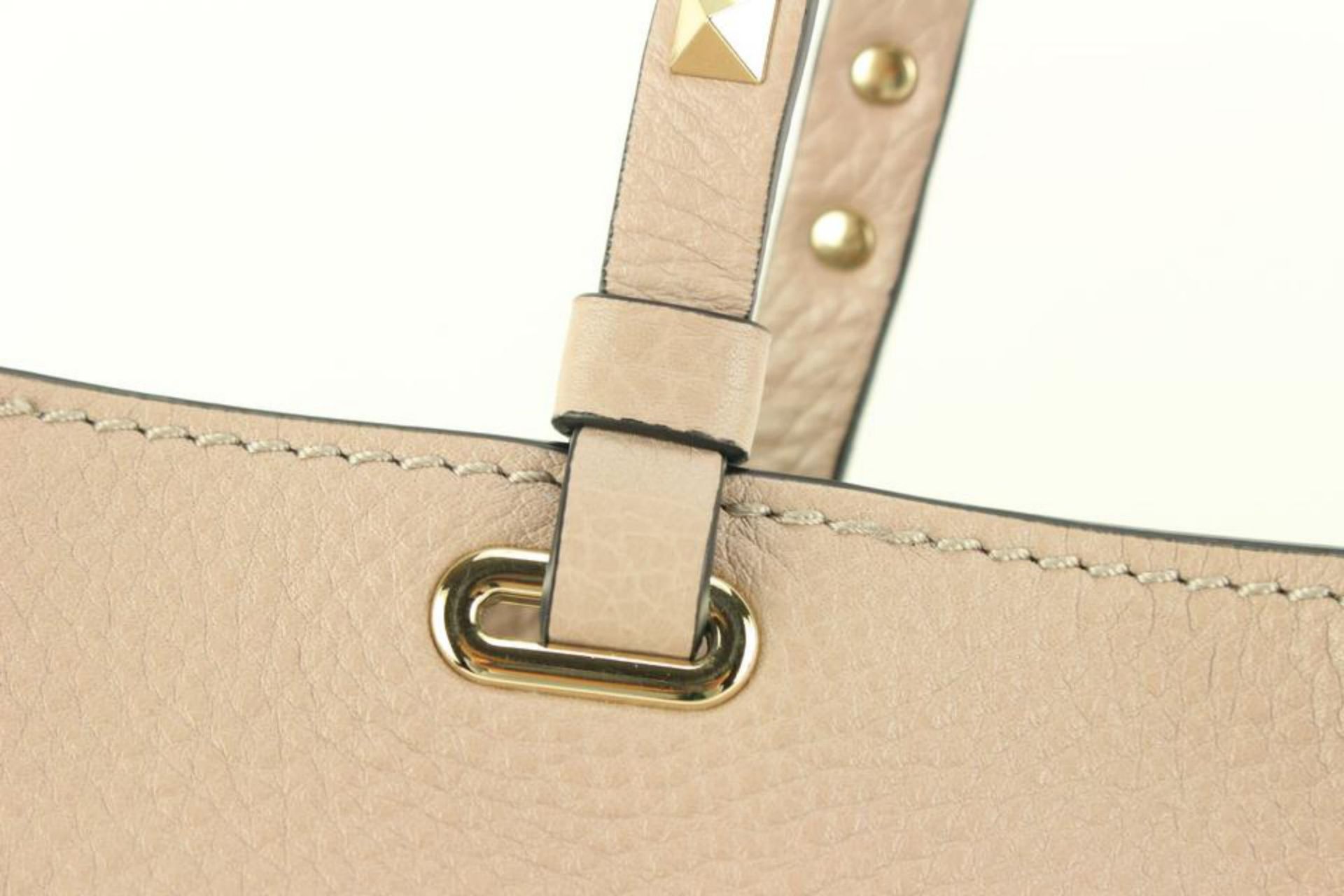 VALENTINO POUDRE BEIGE VITELLO LEATHER ROCKSTUD 2WAY TOTE BAG - Image 4 of 11