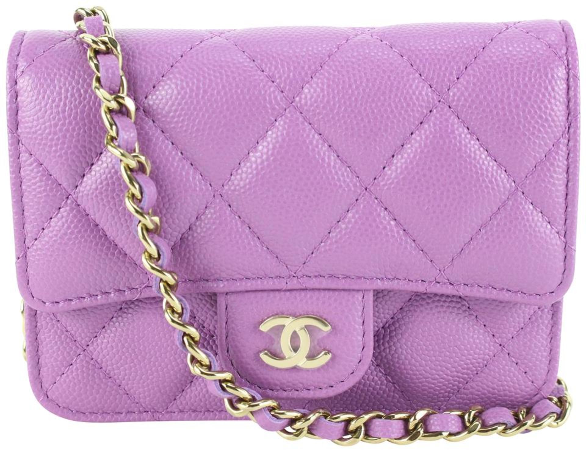 CHANEL 22S PURPLE QUILTED CAVIAR MICRO MINI FLAP CROSSBODY BAG GHW