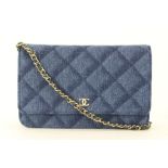 CHANEL SHADOW QUILTED DENIM WALLET ON CHAIN WOC GOLD HW