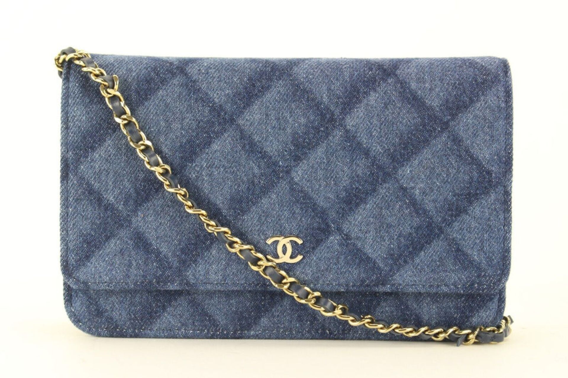 CHANEL SHADOW QUILTED DENIM WALLET ON CHAIN WOC GOLD HW