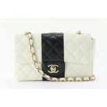 CHANEL QUILTED WHITE X BLACK MINI CLASSIC FLAP RECTANGULAR