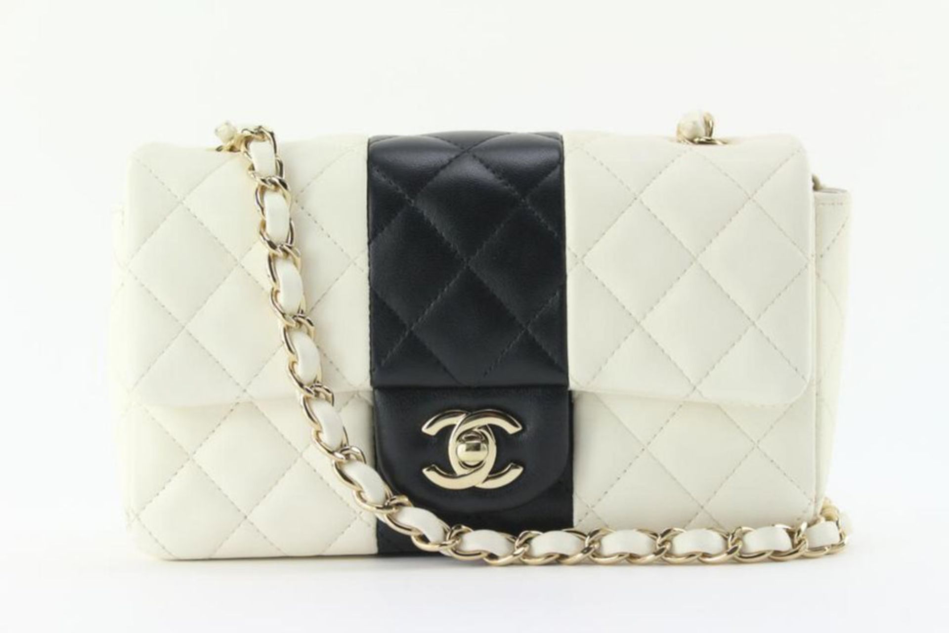 CHANEL QUILTED WHITE X BLACK MINI CLASSIC FLAP RECTANGULAR