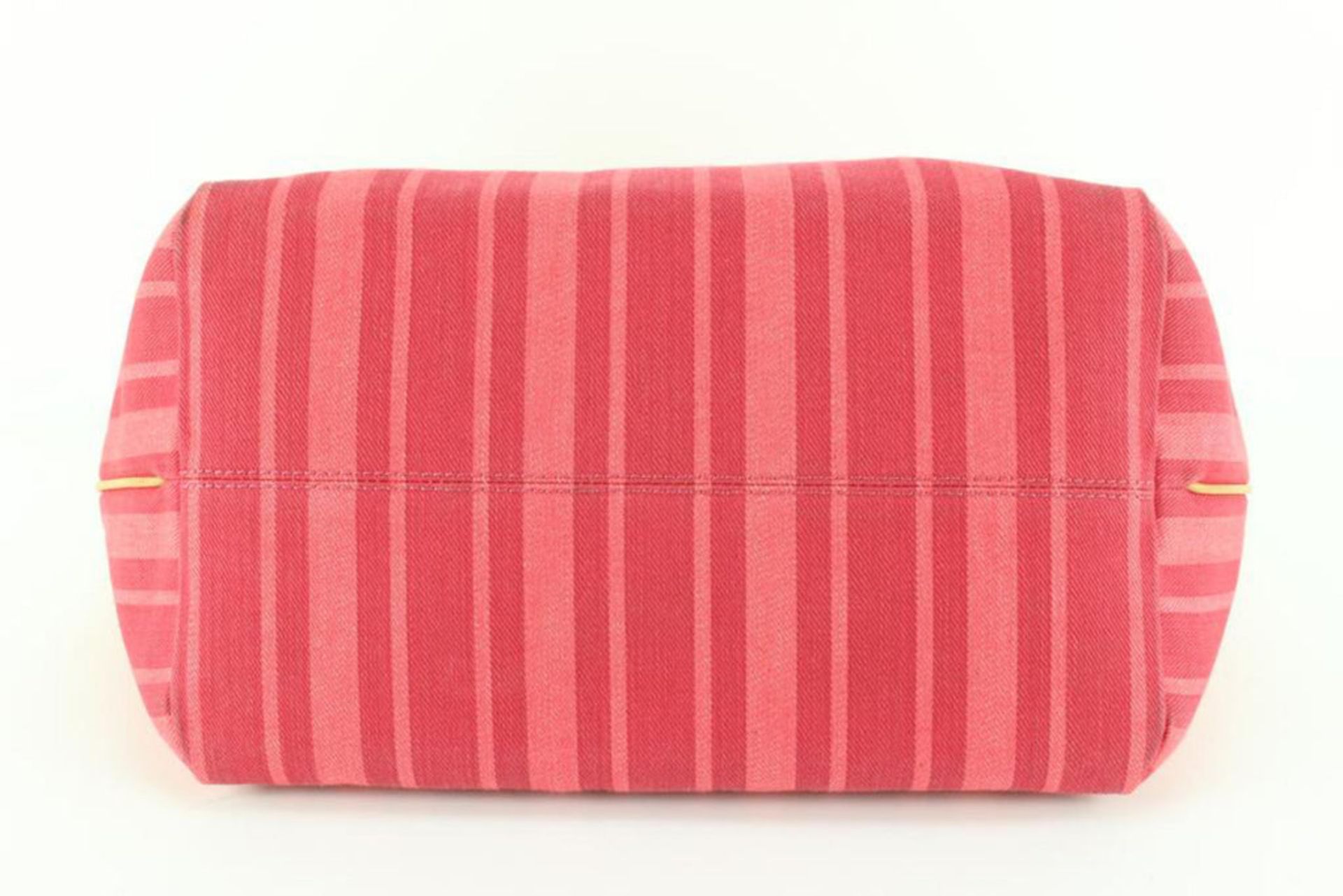 LOUIS VUITTON RED PINK STRIPED DENIM ARTICLES DE VOYAGE SOLEIL CABAS PM - Image 3 of 12