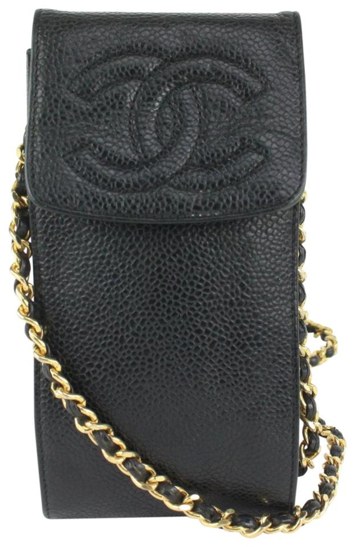 CHANEL BLACK CAVIAR MOBILE CASE WALLET ON CHAIN