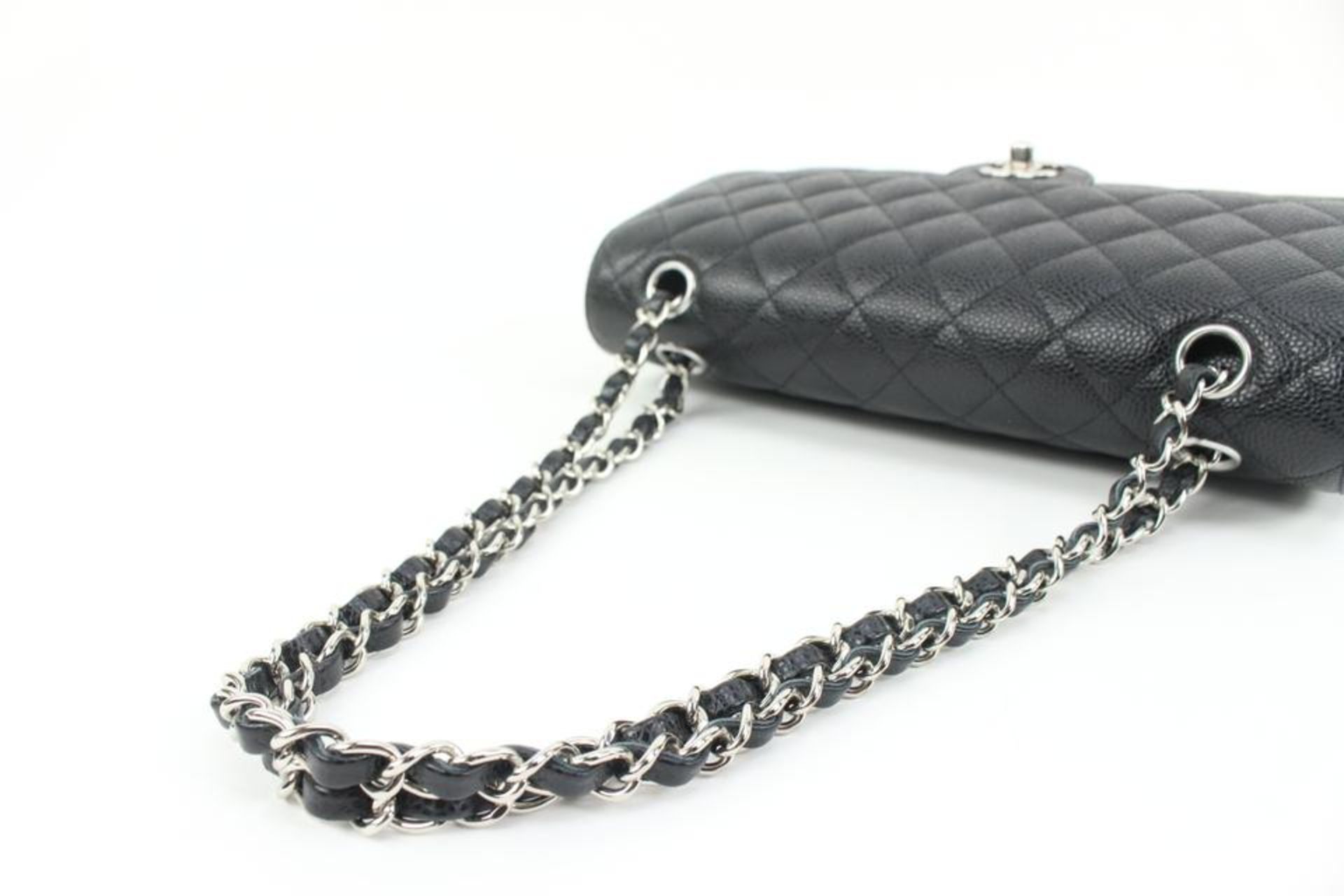 CHANEL RARE SILVER HW BLACK QUILTED CAVIAR MEDIUM CLASSIC DOUBLE FLAP - Image 8 of 11