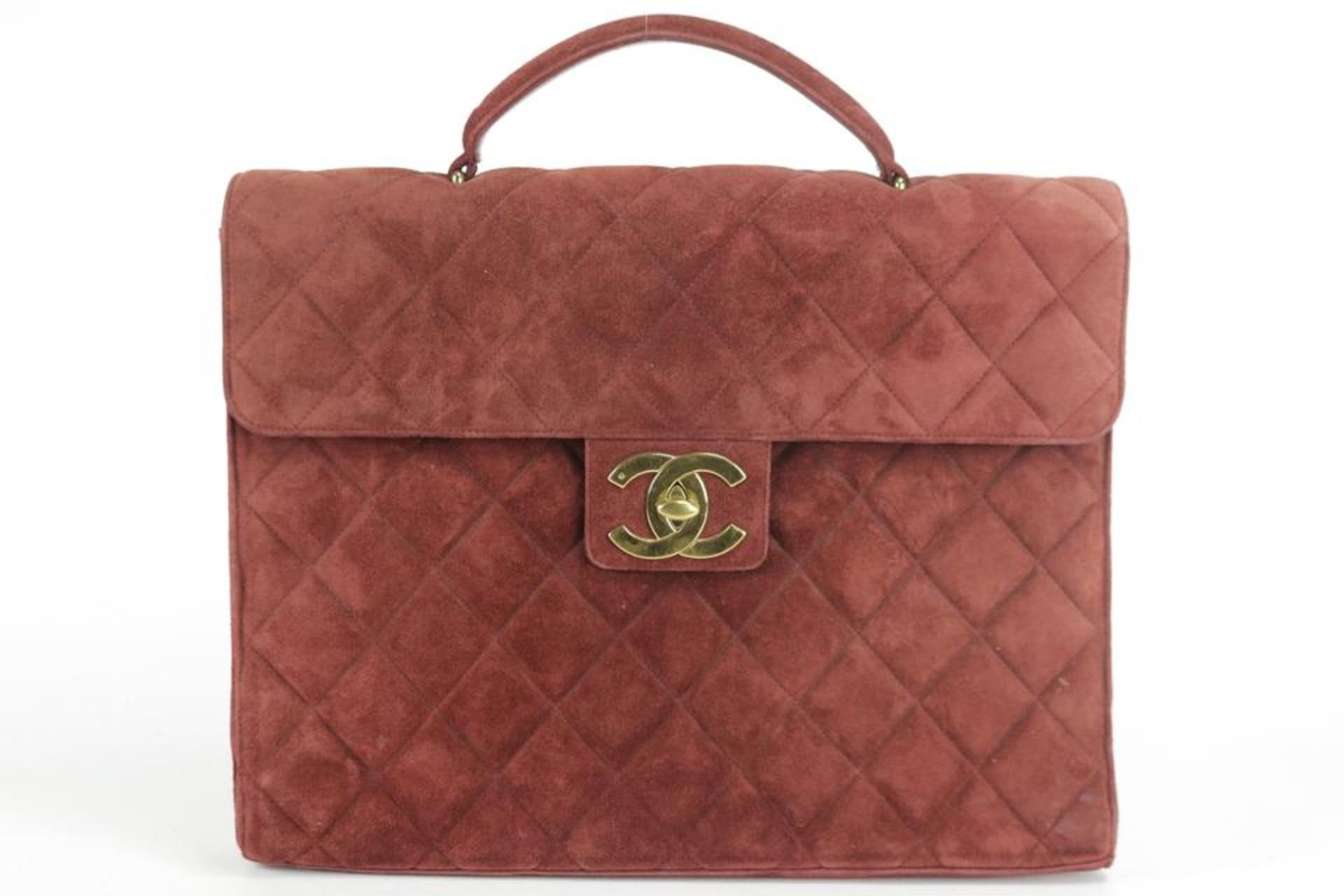 CHANEL JUMBO BURGUNDY QUILTED SUEDE ATTACHE BUSINESS KELLY BRIEFCASE - Image 2 of 16