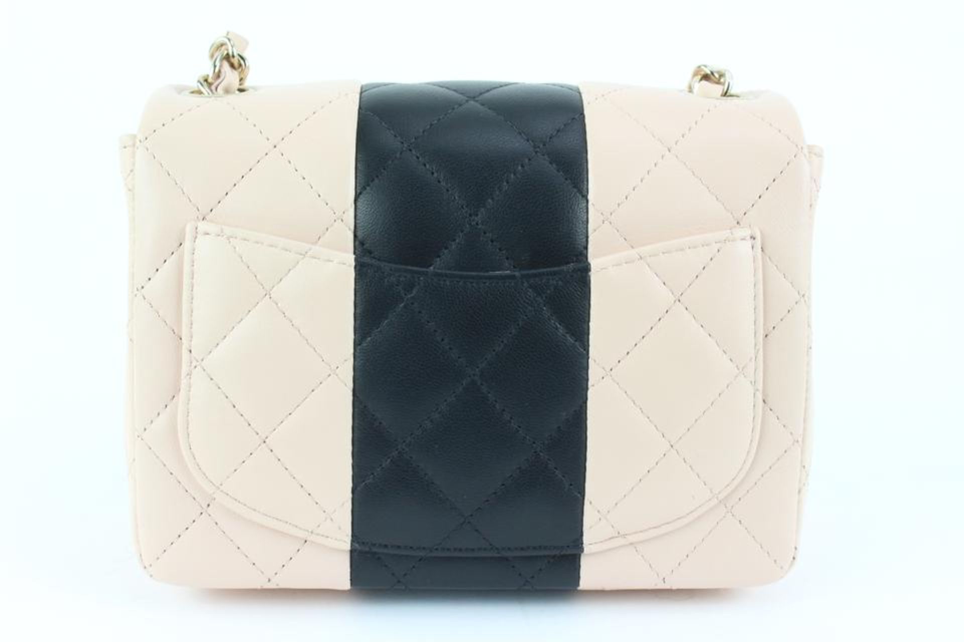 CHANEL 22C LIGHT BEIGE BLACK LAMBSKIN MINI SQUARE CLASSIC FLAP - Bild 4 aus 11