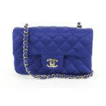 CHANEL 22A RARE BLUE QUILTED SATIN MINI CLASSIC FLAP GHW