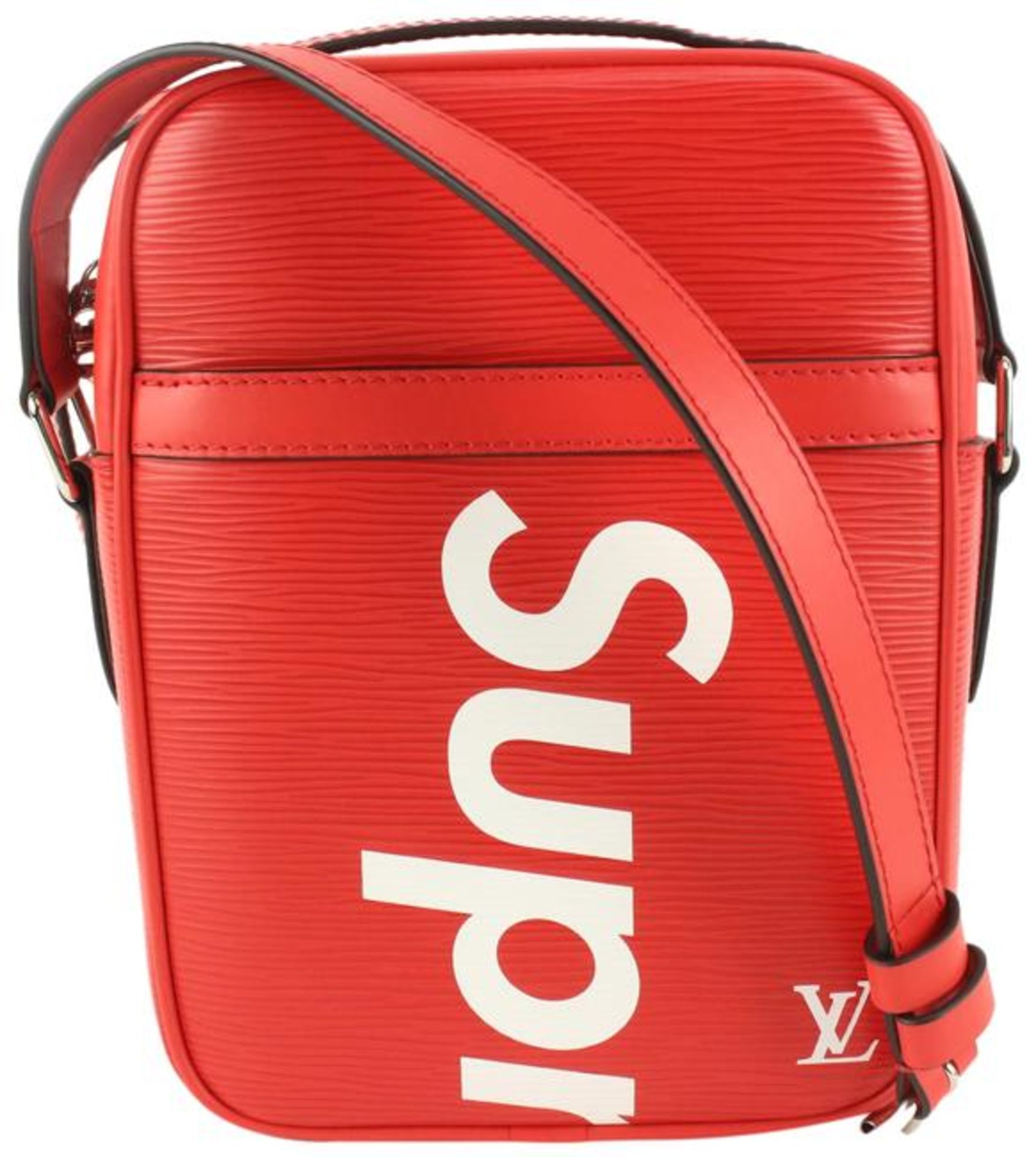 LOUIS VUITTON X SUPREME BRAND NEW LV X SUPREME RED EPI LEATHER DANUBE PM BAG