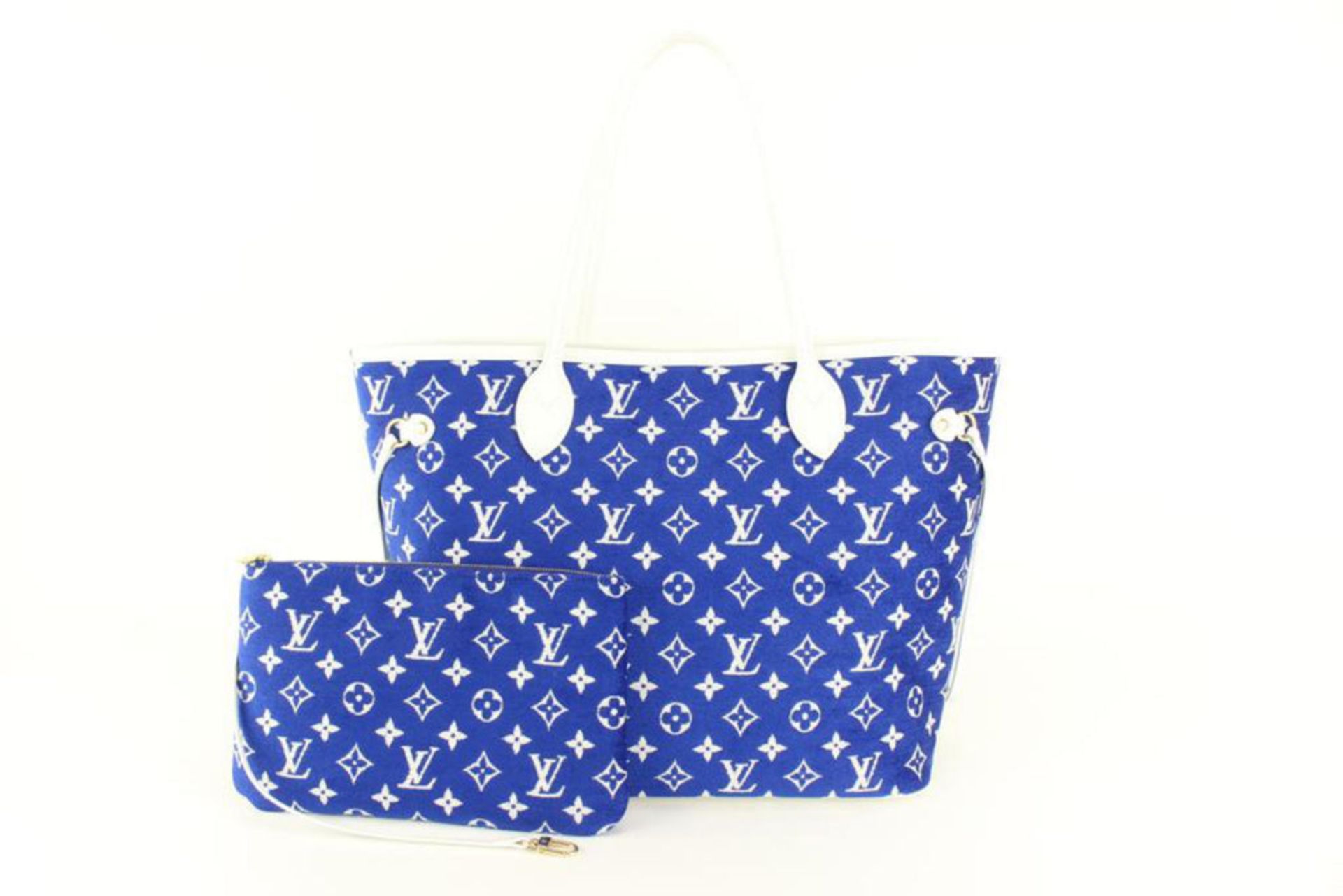 LOUIS VUITTON BLUE MONOGRAM VELVET MATCH NEVERFULL MM WITH POUCH