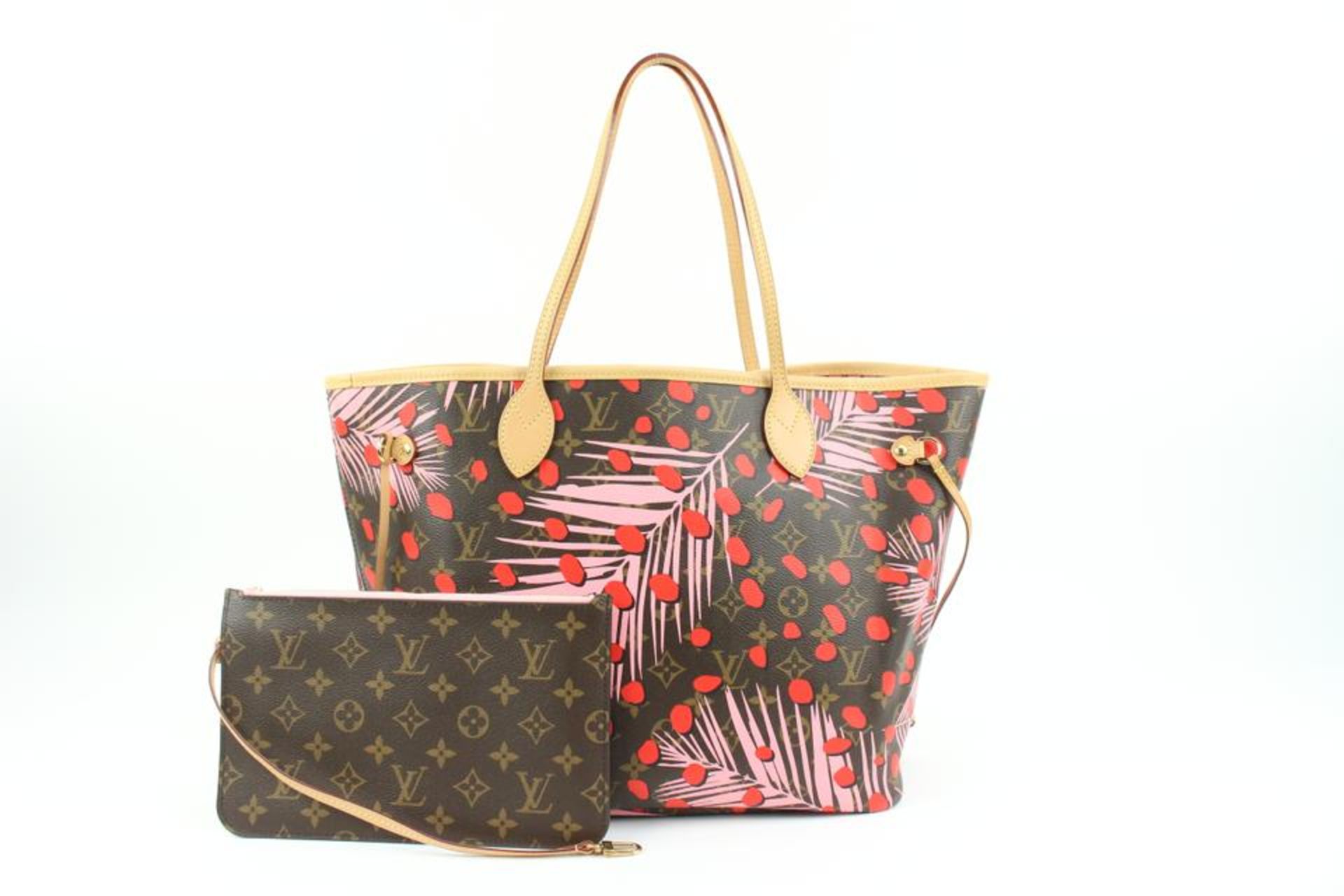 LOUIS VUITTON RARE PALM SPRINGS JUNGLE DOTS NEVERFULL MM TOTE WITH POUCH