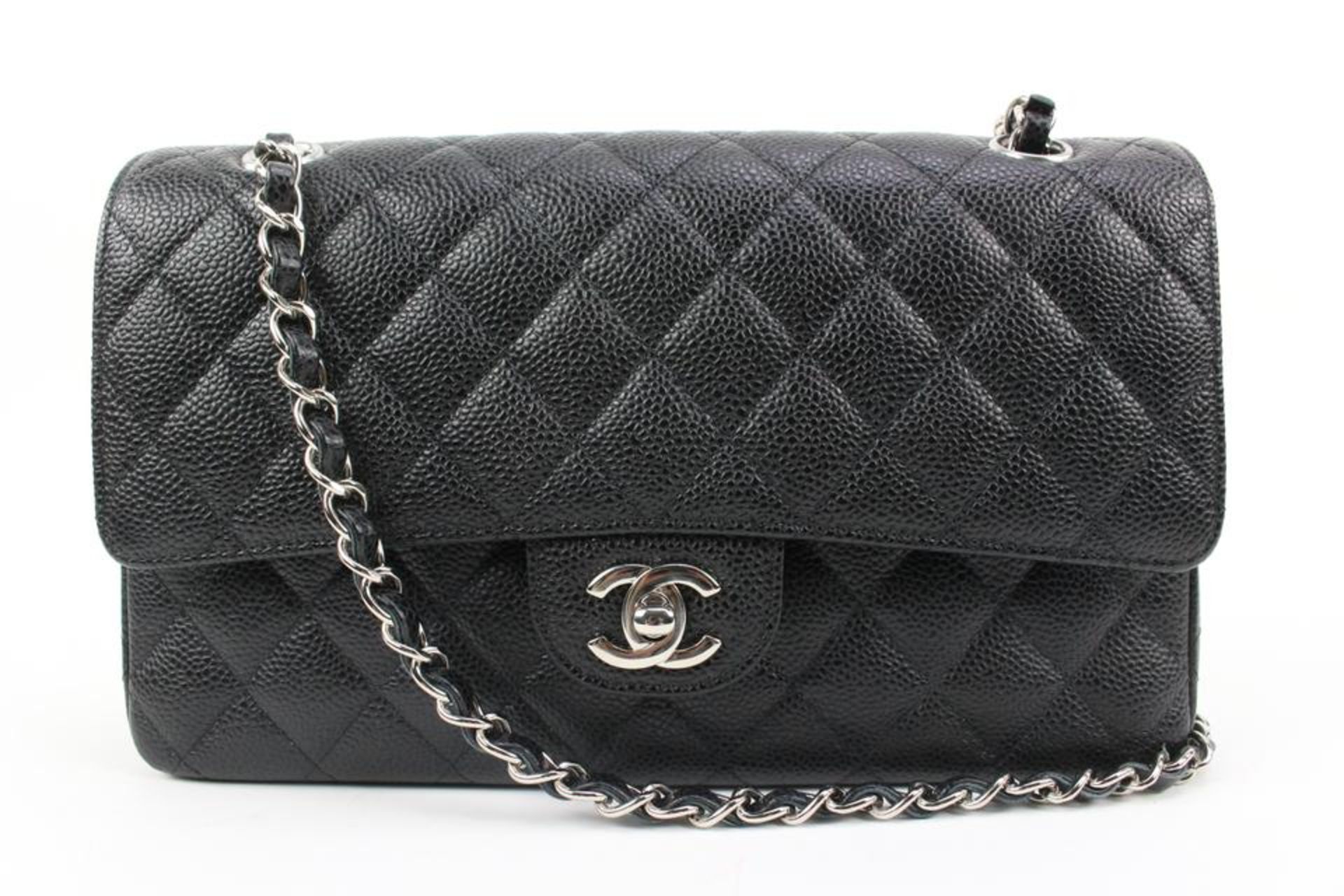 CHANEL RARE SILVER HW BLACK QUILTED CAVIAR MEDIUM CLASSIC DOUBLE FLAP